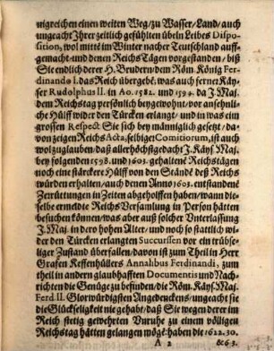 Admonition So der Röm. Käys. Majest. unvermerckter Weise auff dero Schreib-Tisch solle gelegt worden seyn. Die persönliche Käys. Beziehung deß Reichs Tags betreffend