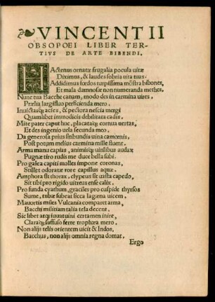 Vincentii Obsopoei Liber Tertius De Arte Bibendi.