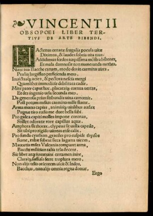 Vincentii Obsopoei Liber Tertius De Arte Bibendi.
