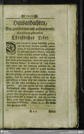 Hausandachten, Bey gewöhnlichen und außerordentlichen fällen zu gebrauchen