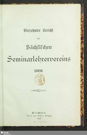 14.1909: Bericht des Sächsischen Seminarlehrervereins