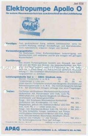 Elektropumpe Apollo 0 für automatischen Hauswasserbetrieb zum Anschluss an die Lichtleitung / Hauswasseranlage Apollo 0