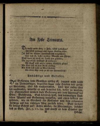 Am Feste Trinitatis – Am 10ten Sonntage nach Trinitatis