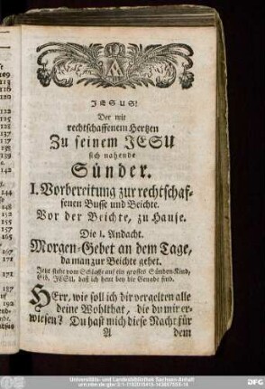 Die I. Andacht. Morgen-Gebet and em Tage, da man zur Beichte gehet.