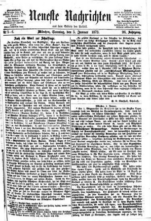 Neueste Nachrichten aus dem Gebiete der Politik. 1873 = Jg. 26, 1 - 3