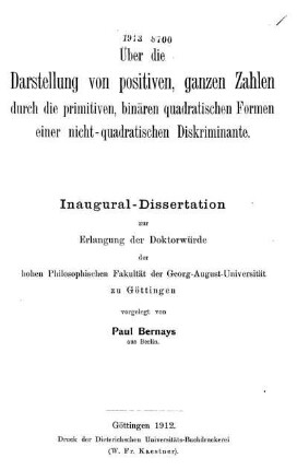 Über die Darstellung von positiven, ganzen Zahlen durch die primitiven, binären quadratischen Formen einer nicht-quadratischen Diskriminante