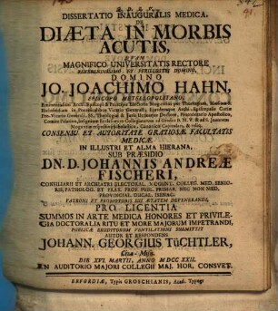 Dissertatio inauguralis medica, De diaeta in morbis acutis