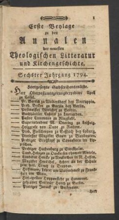 6. Jahrgang (1794): Annalen der neuesten theologischen Litteratur und Kirchengeschichte