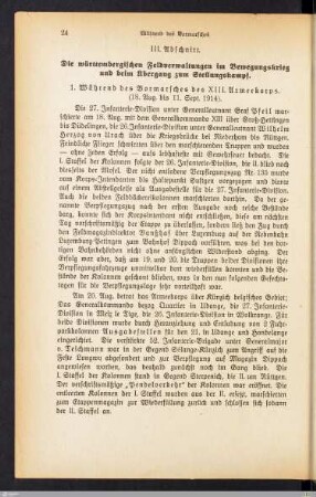 1. Während des Vormarsches des XIII. Armeekorps