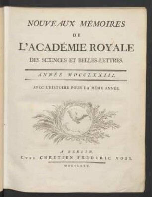 1773: Nouveaux mémoires de l'Académie Royale des Sciences et Belles-Lettres année MDCCLXXIII
