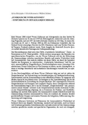 "Symbolische Interaktionen" – Einführung in den Kolloquiumsband