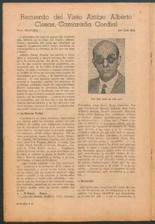 Recuerdo del viejo amigo Albert Closas, camarada cordial