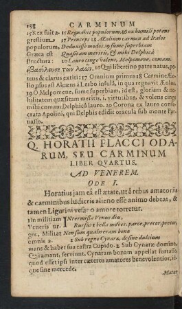 Q. Horatii Flacci Odarum, Seu Carminum Liber Qvartus.