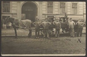 Ansichtskarte Pferdewagen und Arbeiter, Nostitzstraße 40