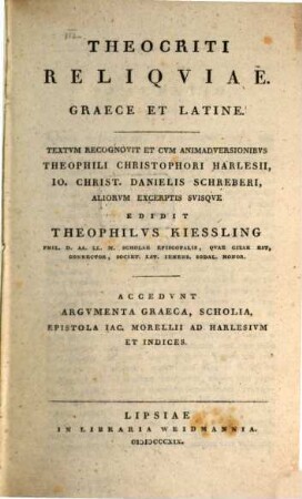 Theocriti Reliqviae : graece et latine
