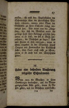 IV. Ueber eine besondere Aeußerung religiöser Schwärmerei