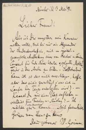 Brief an Franz Wüllner : 03.05.1891