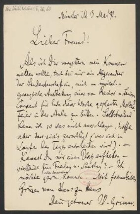 Brief an Franz Wüllner : 03.05.1891
