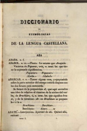 Diccionario de etimologias de la lengua castellana, 2