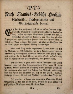 Akademische Rede von der schädlichen Geringschätzung verschiedener Stände eines Staats : welche an dem höchsterfreulichen Namensfeste Seiner Churfürstl. Durchläucht in Baiern [et]c. [et]c. in dem akademischen Saale abgelesen worden