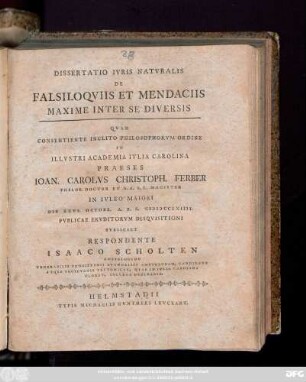 Dissertatio Ivris Natvralis De Falsiloqviis Et Mendaciis Maxime Inter Se Diversis