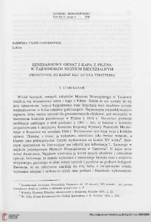 44: Renesansowy ornat i kapa z Pilzna w Tarnowskim Muzeum Diecetjalnym (przyczynek do badań nad sztuką tekstylną)