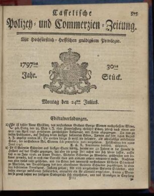 30tes Stueck, Montag den 24ten Julius 1797