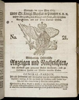 No. 21. Montags, den 23ten May 1763.