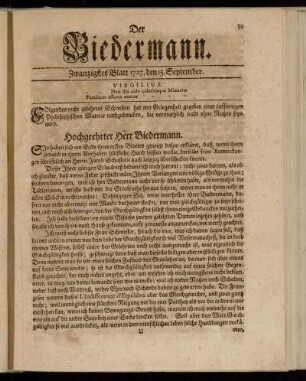 Zwanzigstes Blatt 1727. den 15. September