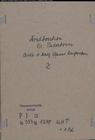 Zivilstandsregister der katholischen Gemeinde Nordborchen, Kreis Paderborn (GHT 1810) (Gemeinde: Katholische Gemeinde Nordborchen)