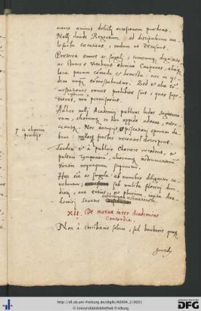 [fol. 12] De mutua inter Academicos concordia