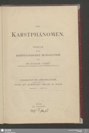 Das Karstphänomen : Versuch einer morphologischen Monographie