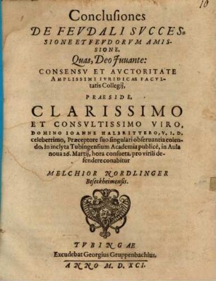 Conclusiones de feudali successione et feudorum amissione