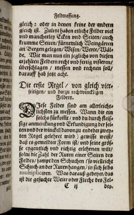 Die erste Regel, von gleich vierseitigen, und darzu rechtwinckligen Feldern.