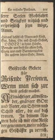 Geistreiche Gebete Für Reisende Personen