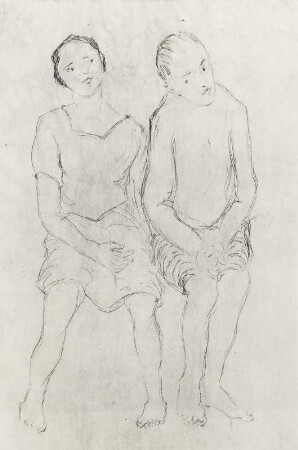 Knabe und Mädchen sitzend von vorn