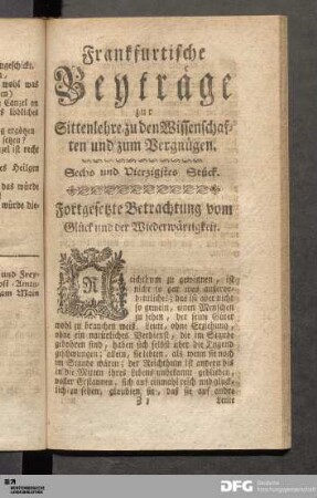 Sechs und Vierzigstes Stück. Fortgesetzte Betrachtung vom Glück und der Wiederwärtigkeit.