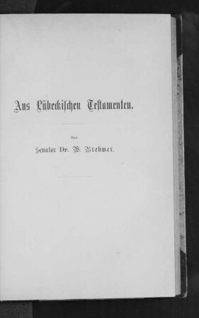 Aus Lübeckischen Testamenten