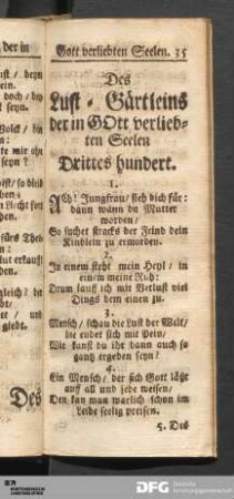 Des Lust-Gärtleins der in Gott verliebten Seelen Drittes Hundert.