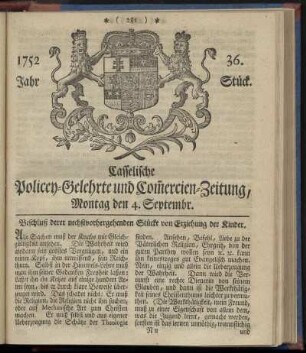 36. Stueck, Montag den 4. Septembr. 1752