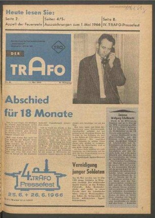 TRO-Betriebszeitung 'Der Trafo'; Nr. 18/1966 (11. Mai 1966)