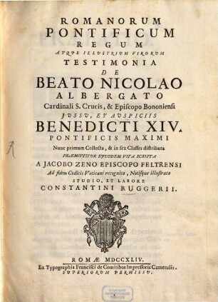 Romanorum pontificum, regum ... testimonia de Beato Nicolao Albergato