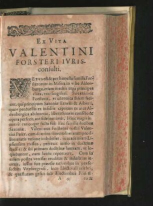 Ex Vita Valentini Forsteri Iurisconsulti.