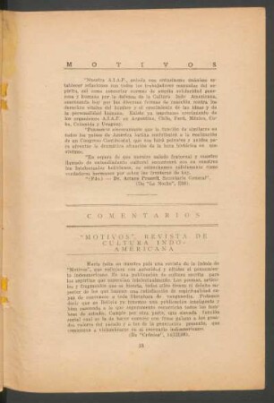 " Motivos", revista de cultura indoamericana