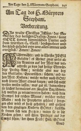 Am Tag des H. Märtyrers Stephani.