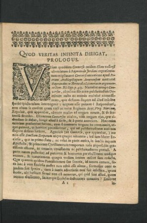 Quod Veritas Infinita Dirigat. Prologus.
