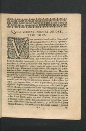 Quod Veritas Infinita Dirigat. Prologus.