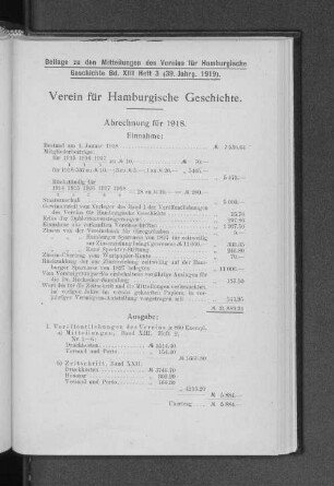 Abrechnung für 1918.