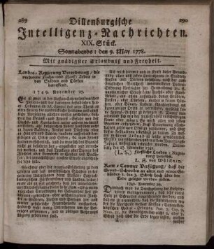 XIX. Stück. Sonnabends: den 9. May 1778.