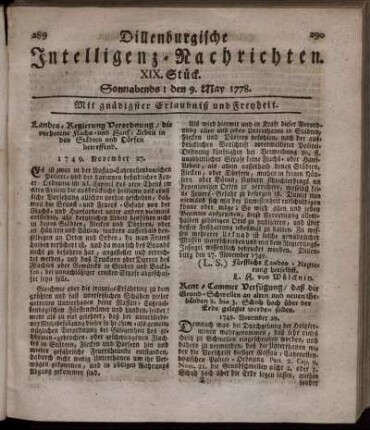 XIX. Stück. Sonnabends: den 9. May 1778.